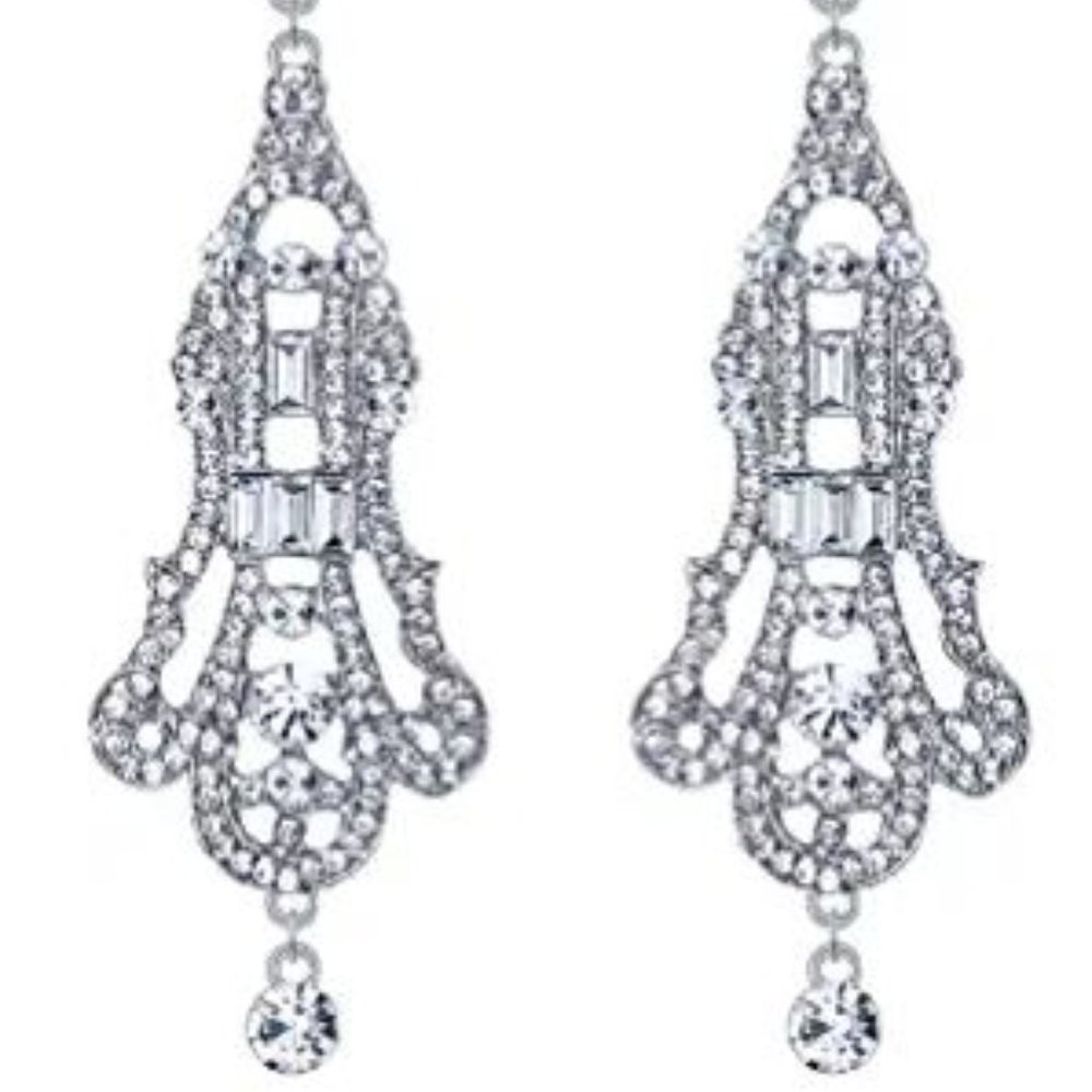 New Silver tone art deco drop earrings
